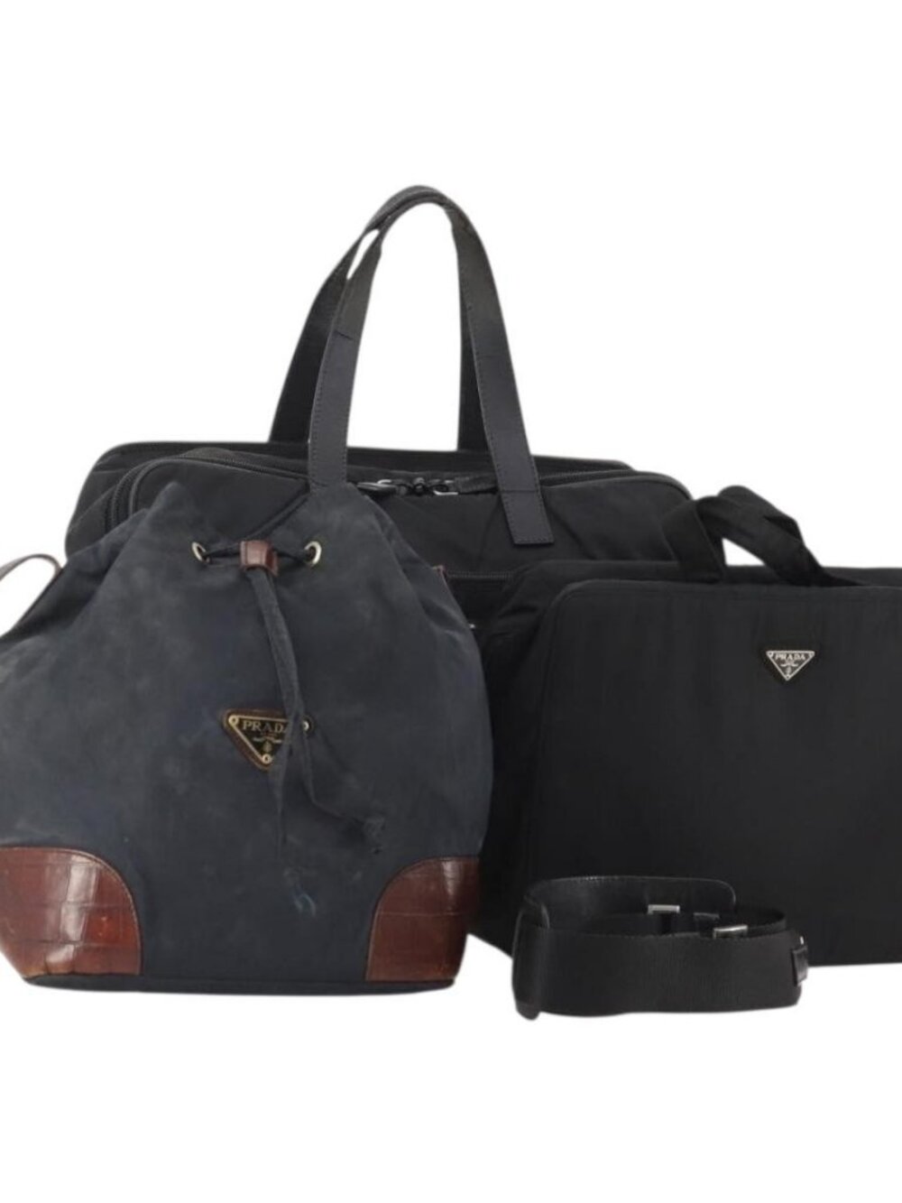 PRADA Shoulder Bag Nylon 3 Set 2way Navy Black Auth